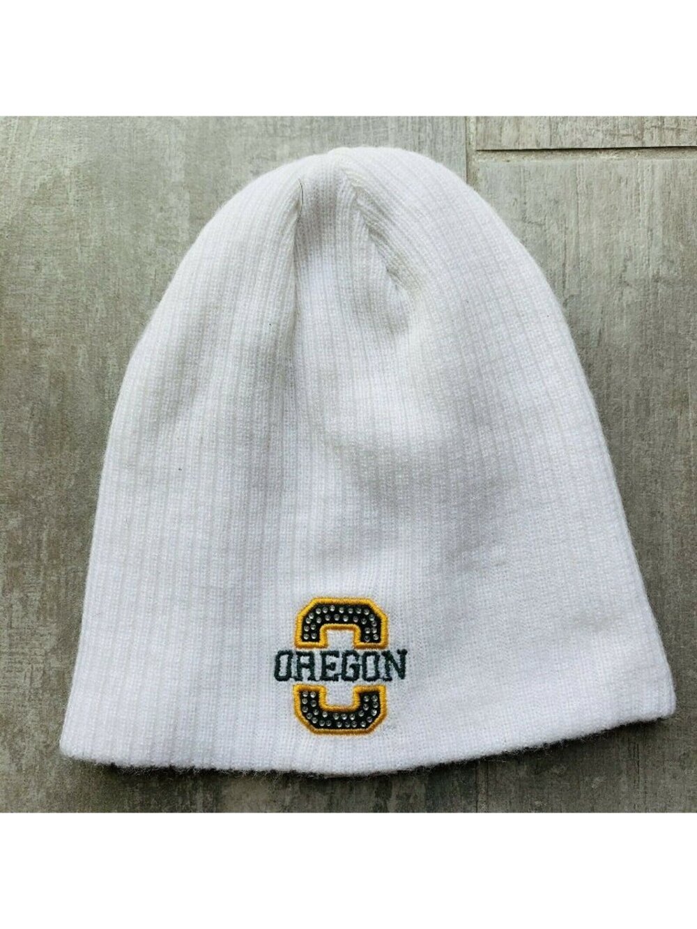 OREGON DUCKS White Beanie Skull Cap Hat TOP OF THE WORLD Rhinestone Football